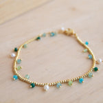 Light Green Jade, Emerald Jade, Pearl, Apatite jade, Prehnite jade & Neon apatite Bracelet ~ Gold Plated 18k Bohemian ~Stackable MB079