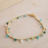 Light Green Jade, Emerald Jade, Pearl, Apatite jade, Prehnite jade & Neon apatite Bracelet ~ Gold Plated 18k Bohemian ~Stackable MB079