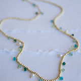 Light Green Jade, Emerald Jade, Pearl, Apatite jade, Prehnite jade & Neon apatite Necklace ~ Gold Plated 18k Bohemian ~Stackable MN198