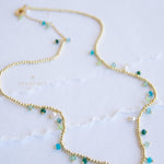 Light Green Jade, Emerald Jade, Pearl, Apatite jade, Prehnite jade & Neon apatite Necklace ~ Gold Plated 18k Bohemian ~Stackable MN198