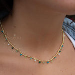 Light Green Jade, Emerald Jade, Pearl, Apatite jade, Prehnite jade & Neon apatite Necklace ~ Gold Plated 18k Bohemian ~Stackable MN198