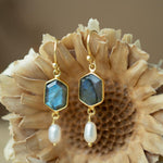 Labradorite & Fresh Water Pearl Tear Drop Earrings ~ Jewelry ~ 18k Gold Plated ~ Minimalist Everyday ~ Gift for Her ~ Boho ~ Hippie ~ ME087