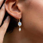 Moonstone & Fresh Water Pearl Tear Drop Earrings ~ Gold Plated ~Dangle ~ Jewelry ~ Organic ~ Everyday~ Delicate~ minimalist Boho ~ ME088