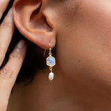 Moonstone & Fresh Water Pearl Tear Drop Earrings ~ Gold Plated ~Dangle ~ Jewelry ~ Organic ~ Everyday~ Delicate~ minimalist Boho ~ ME088