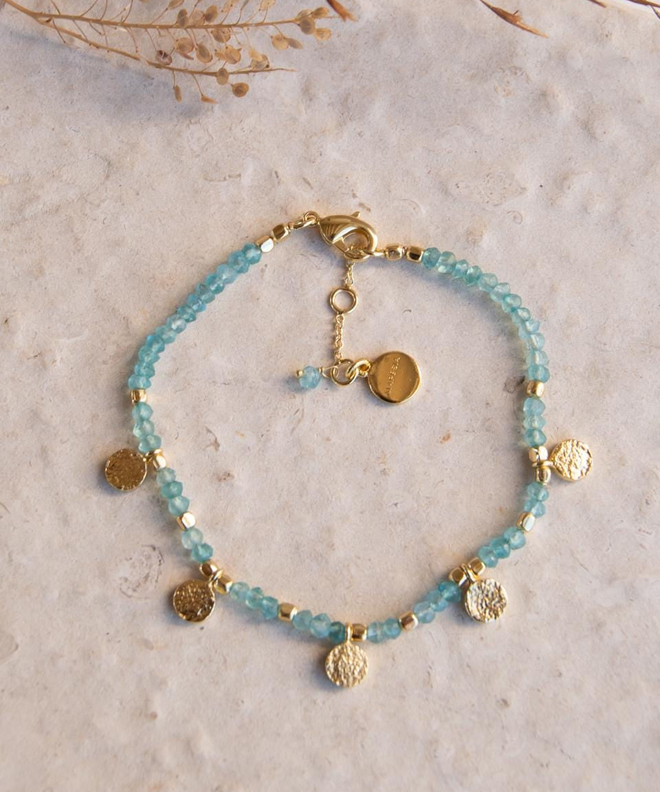 Aqua Chalcedony Bracelet ~ Gold Plated 18k ~ Handmade ~ Hippie ~Bohemian ~Jewelry ~Stackable MB076