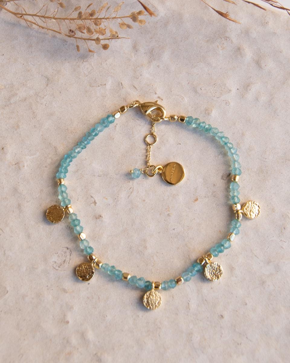 Aqua Chalcedony Bracelet ~ Gold Plated 18k ~ Handmade ~ Hippie ~Bohemian ~Jewelry ~Stackable MB076