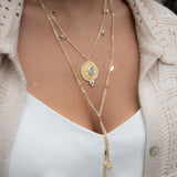 Moonstone, Labradorite & CZ Necklace ~ Charm ~ Gold plated 18k ~ Bohemian ~ Cubic zirconia ~ MN196