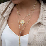 Moonstone, Labradorite & CZ Necklace ~ Charm ~ Gold plated 18k ~ Bohemian ~ Cubic zirconia ~ MN196