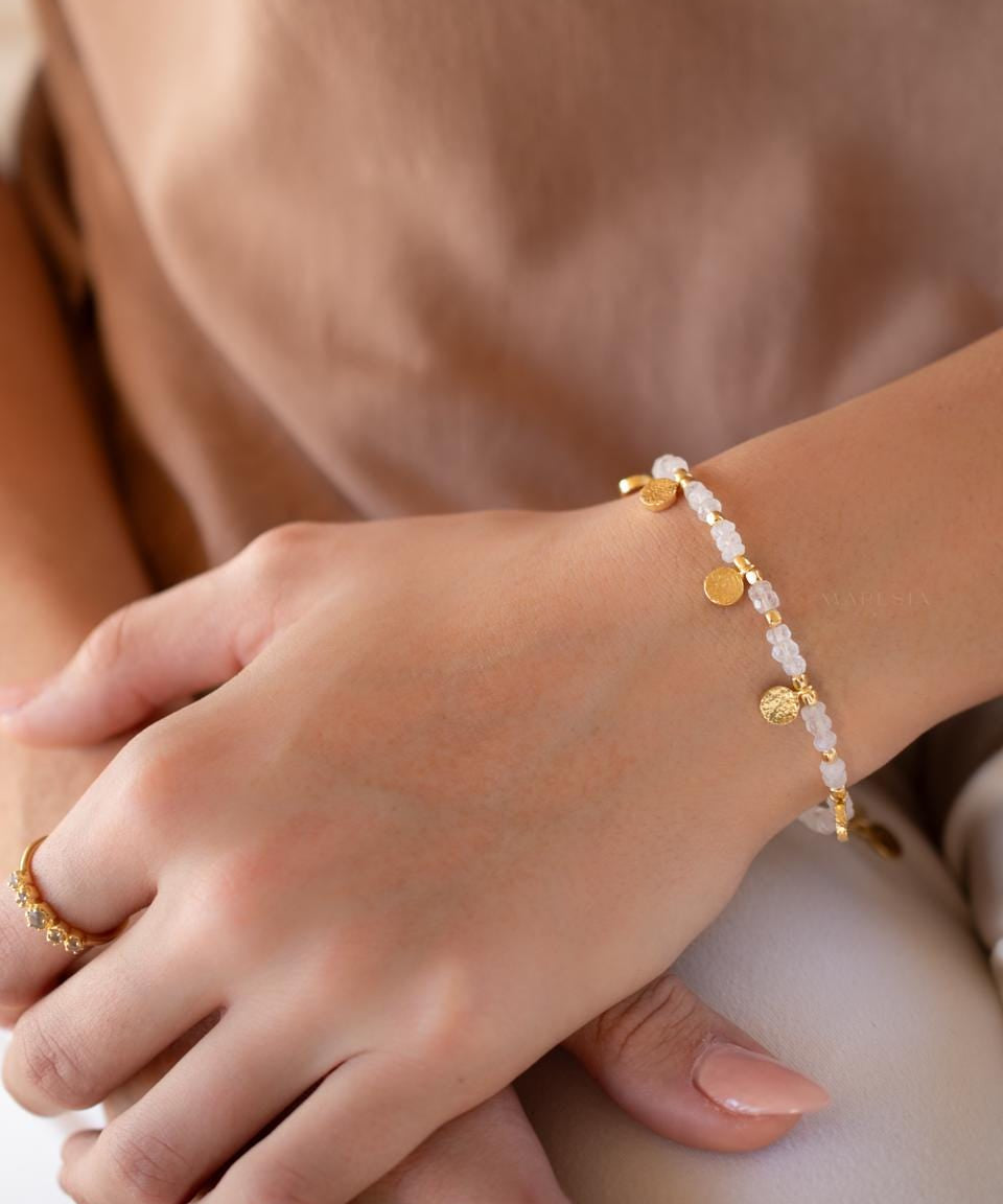 Moonstone Bracelet ~ Gold Plated 18k ~ Handmade ~ Hippie ~Bohemian ~Jewelry ~Stackable MB077