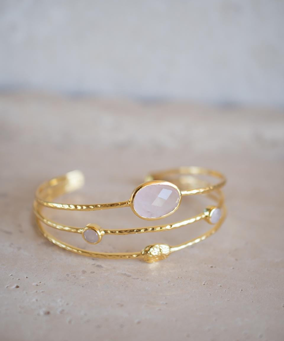 Rose quartz Adjustable Bracelet ~ Gold Plated 18k ~ Handmade ~ Hippie ~Bohemian ~Jewelry ~Gemstone ~Body MB057