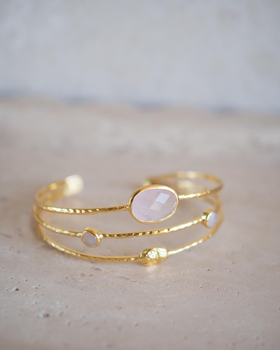 Rose quartz Adjustable Bracelet ~ Gold Plated 18k ~ Handmade ~ Hippie ~Bohemian ~Jewelry ~Gemstone ~Body MB057