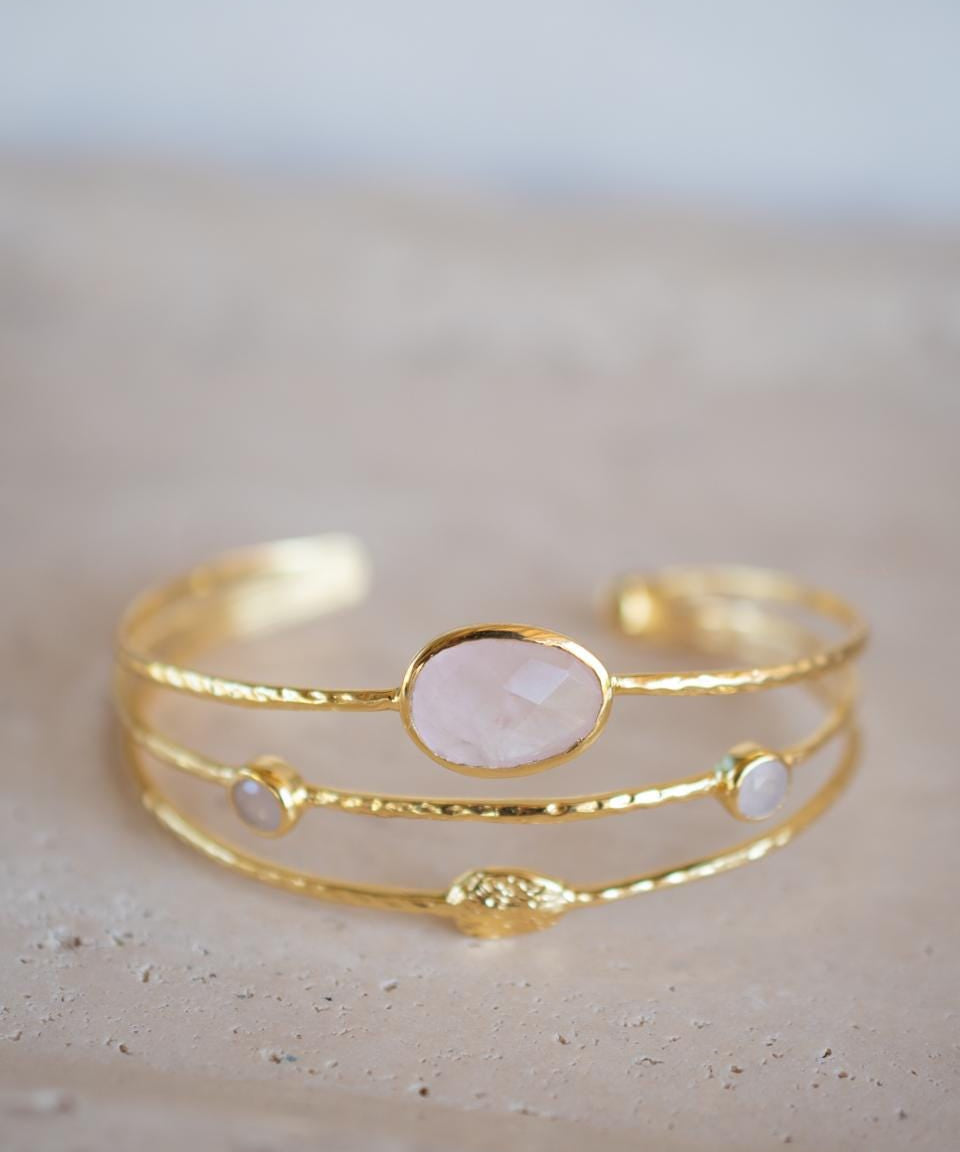 Rose quartz Adjustable Bracelet ~ Gold Plated 18k ~ Handmade ~ Hippie ~Bohemian ~Jewelry ~Gemstone ~Body MB057