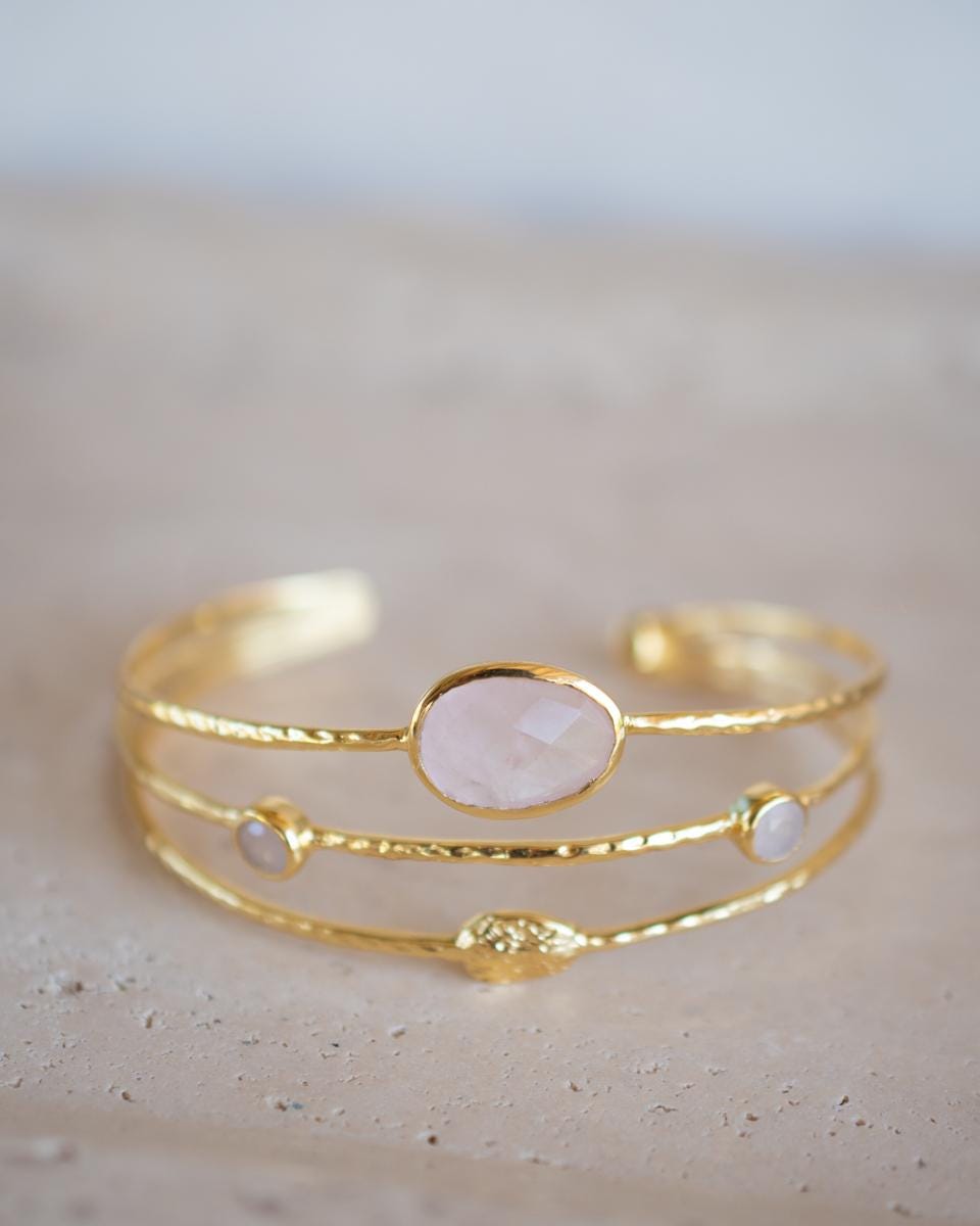 Rose quartz Adjustable Bracelet ~ Gold Plated 18k ~ Handmade ~ Hippie ~Bohemian ~Jewelry ~Gemstone ~Body MB057