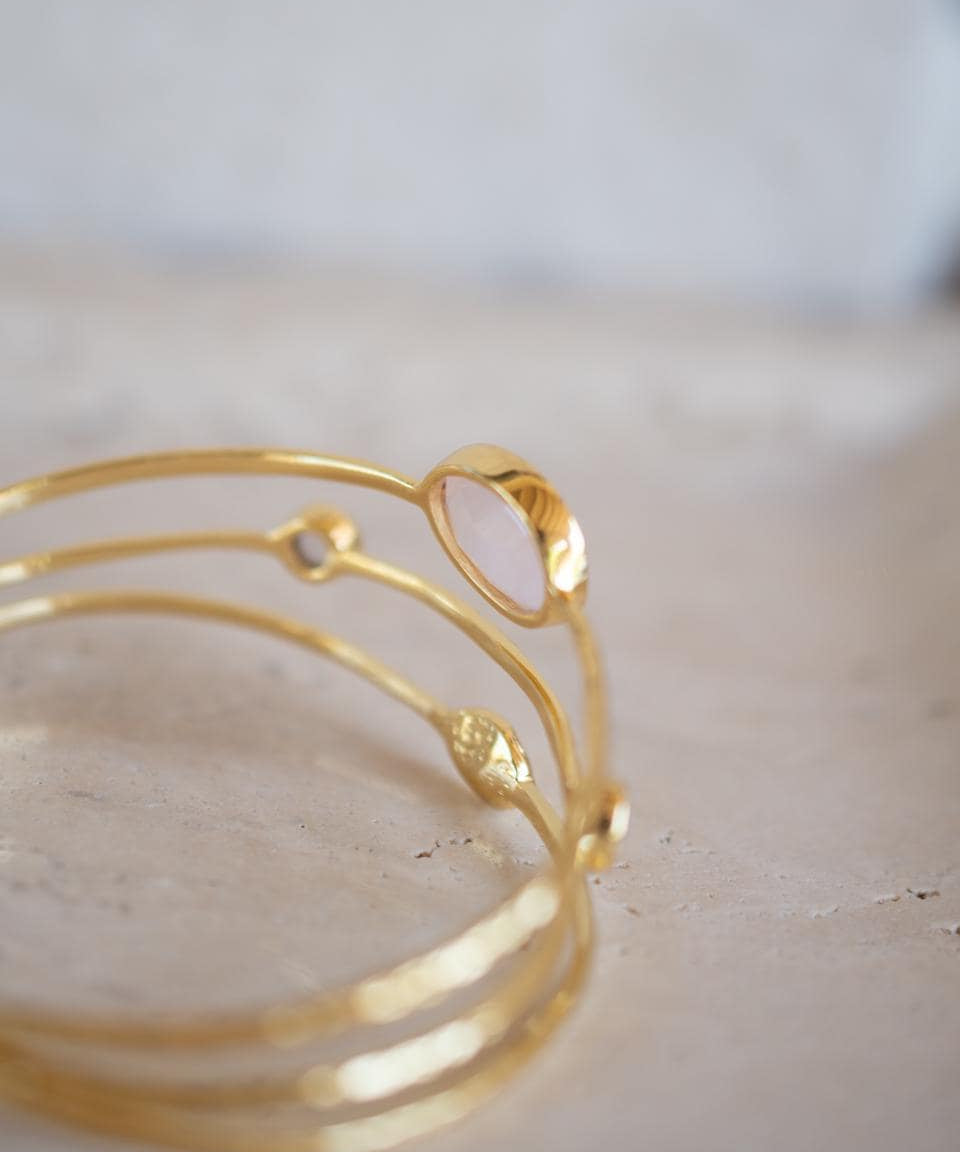 Rose quartz Adjustable Bracelet ~ Gold Plated 18k ~ Handmade ~ Hippie ~Bohemian ~Jewelry ~Gemstone ~Body MB057