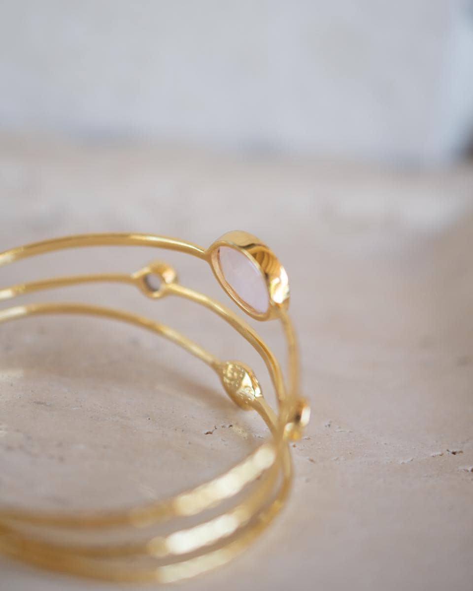 Rose quartz Adjustable Bracelet ~ Gold Plated 18k ~ Handmade ~ Hippie ~Bohemian ~Jewelry ~Gemstone ~Body MB057