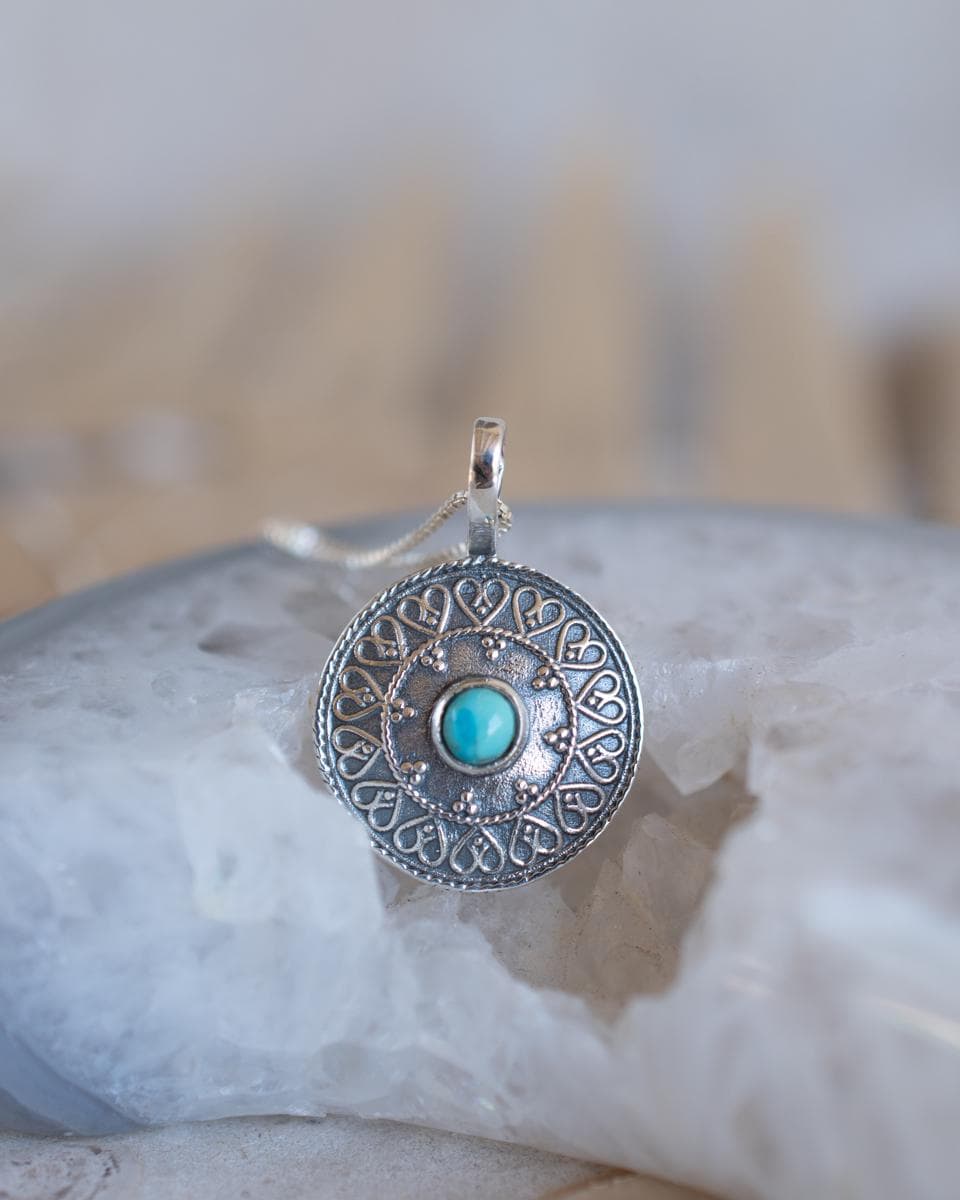 Turquoise Pendant ~Mandala ~ Sterling Silver or Gold Plated over Sterling Silver ~ Delicate ~ Bohemian ~ Charm ~ MN144A