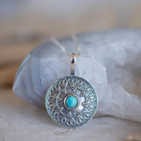 Turquoise Pendant ~Mandala ~ Sterling Silver or Gold Plated over Sterling Silver ~ Delicate ~ Bohemian ~ Charm ~ MN144A