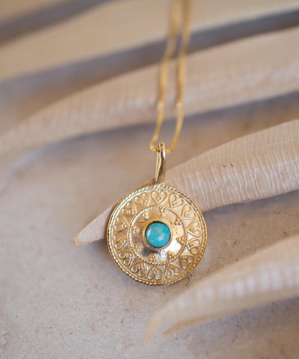Turquoise Pendant ~Mandala ~ Sterling Silver or Gold Plated over Sterling Silver ~ Delicate ~ Bohemian ~ Charm ~ MN144A