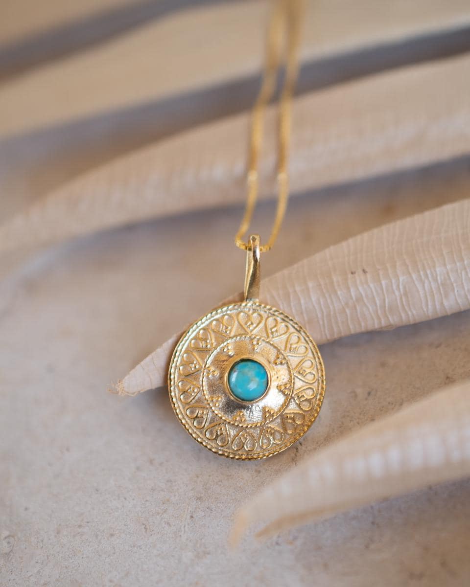 Turquoise Pendant ~Mandala ~ Sterling Silver or Gold Plated over Sterling Silver ~ Delicate ~ Bohemian ~ Charm ~ MN144A
