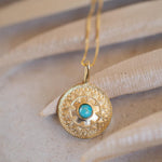 Turquoise Pendant ~Mandala ~ Sterling Silver or Gold Plated over Sterling Silver ~ Delicate ~ Bohemian ~ Charm ~ MN144A