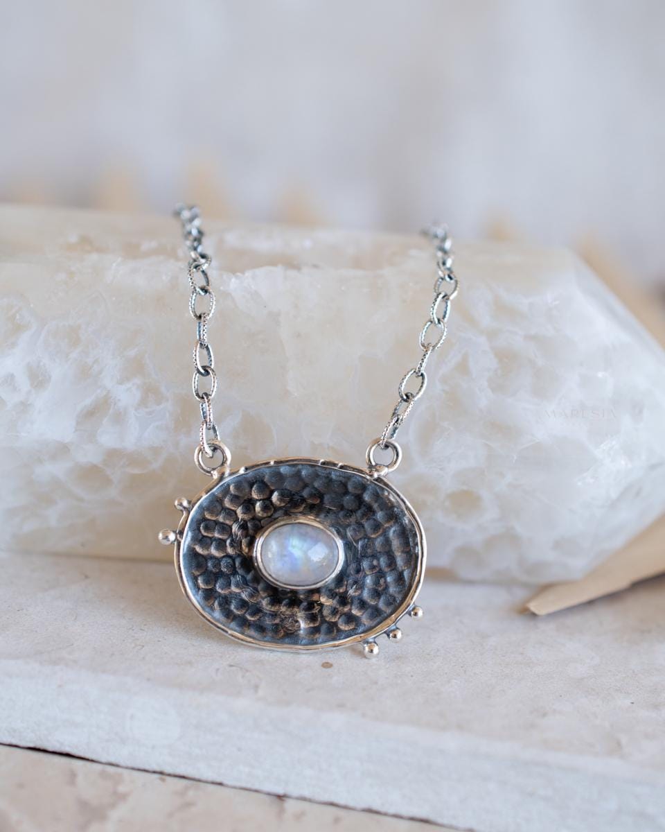 Moonstone Necklace ~ Sterling Silver 925 ~Jewelry ~ Statement ~ Handmade~ Chain~ ~Layered ~ MN160