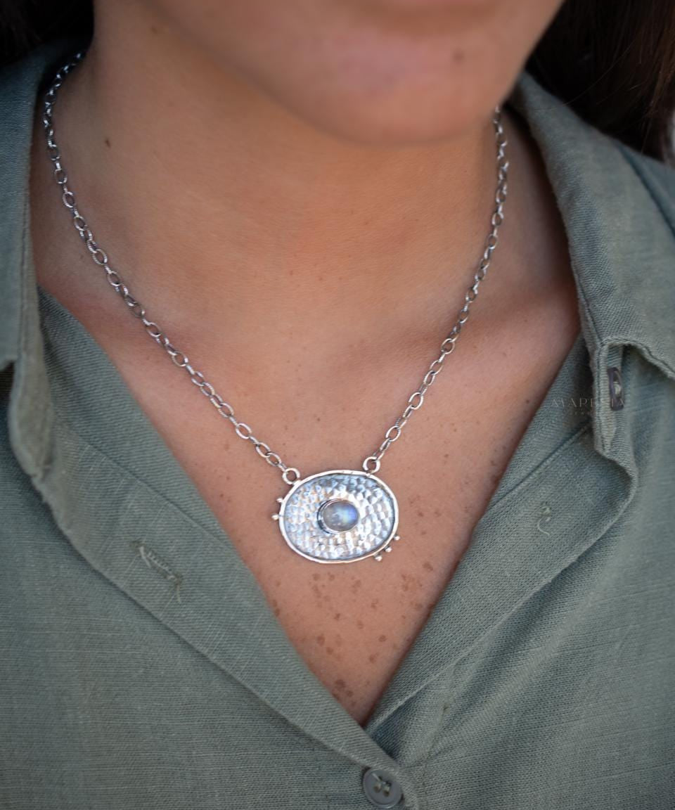 Moonstone Necklace ~ Sterling Silver 925 ~Jewelry ~ Statement ~ Handmade~ Chain~ ~Layered ~ MN160