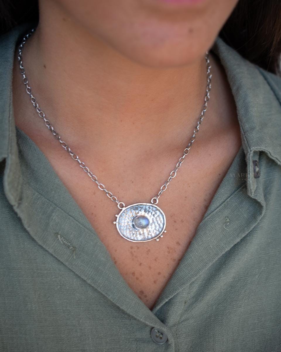 Moonstone Necklace ~ Sterling Silver 925 ~Jewelry ~ Statement ~ Handmade~ Chain~ ~Layered ~ MN160