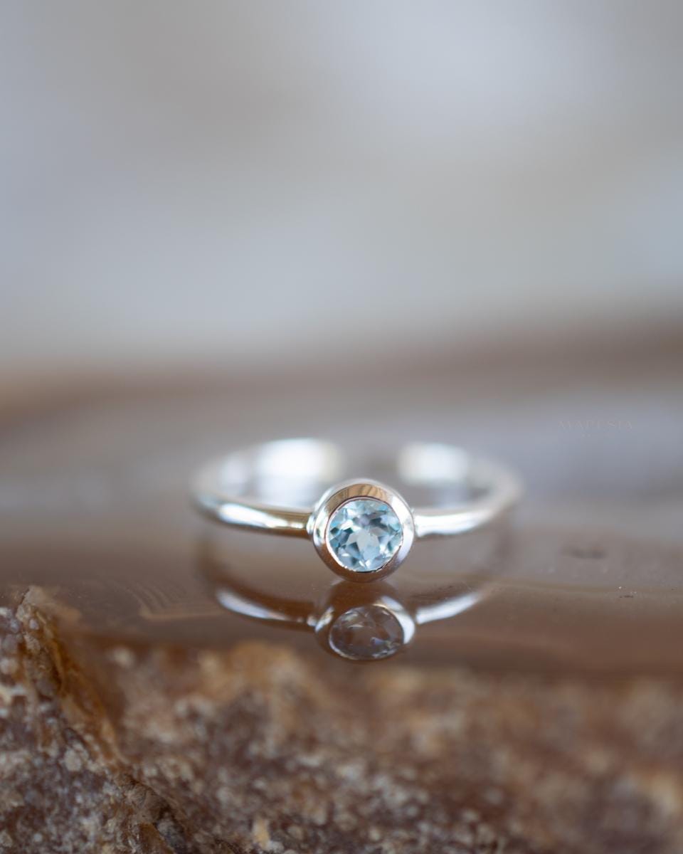 Dainty Blue Topaz Ring~ Sterling Silver 925 ~ Handmade ~ Gemstone ~ Minimalist ~ Hippie ~Bohemian~June Birthstone~MR375