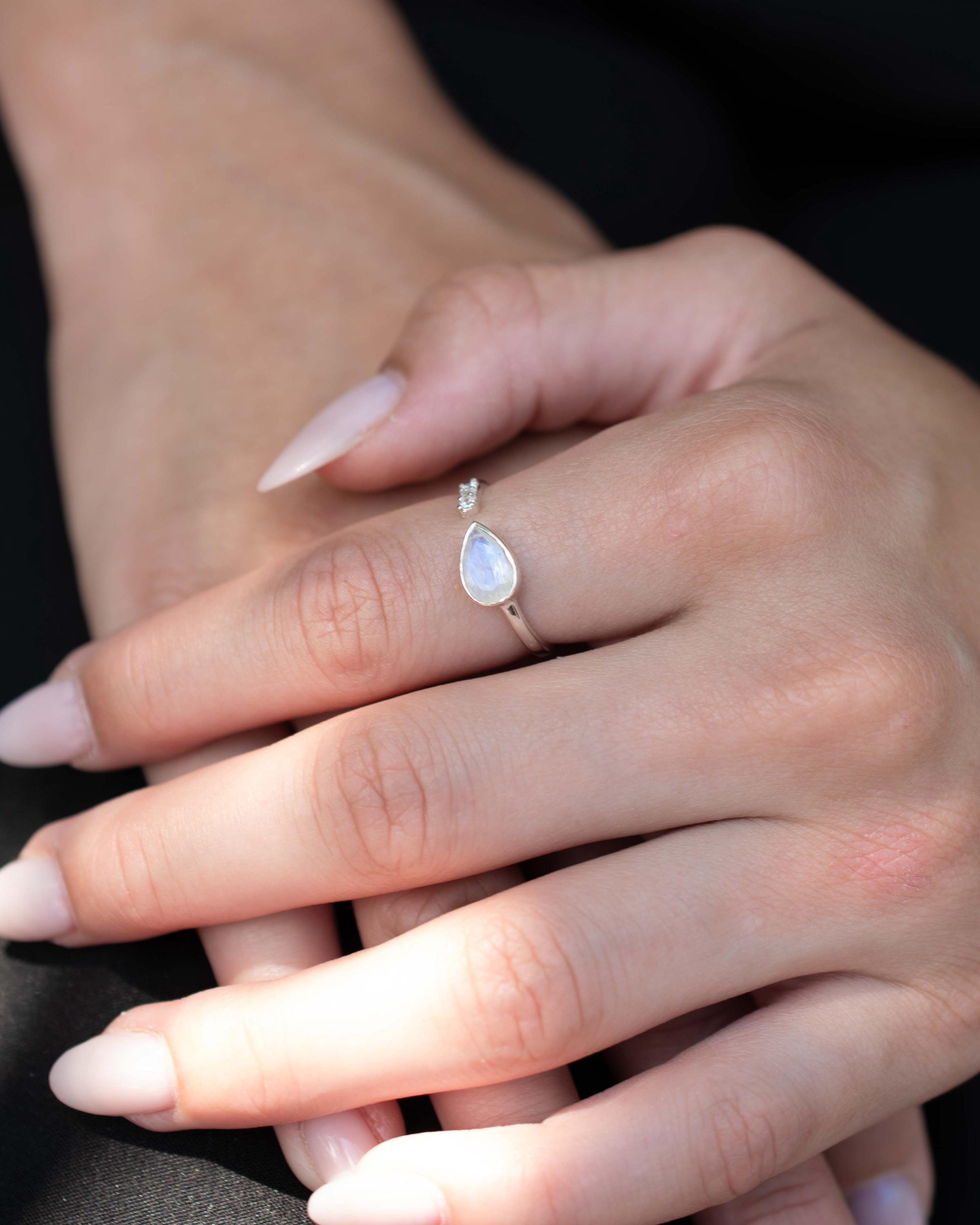 Moonstone & Cubic Zirconia Ring~ Sterling Silver 925 ~ Handmade ~ Gemstone ~ Hippie ~Bohemian~June Birthstone~MR209