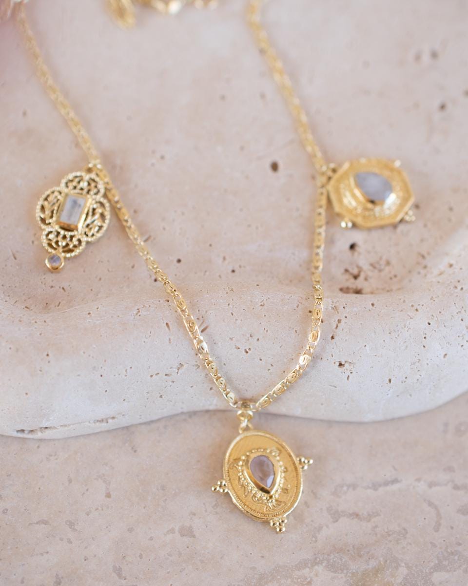 Moonstone Necklace ~ Charm ~ Gold plated 18k ~ Bohemian ~ Maximalist ~ MN202