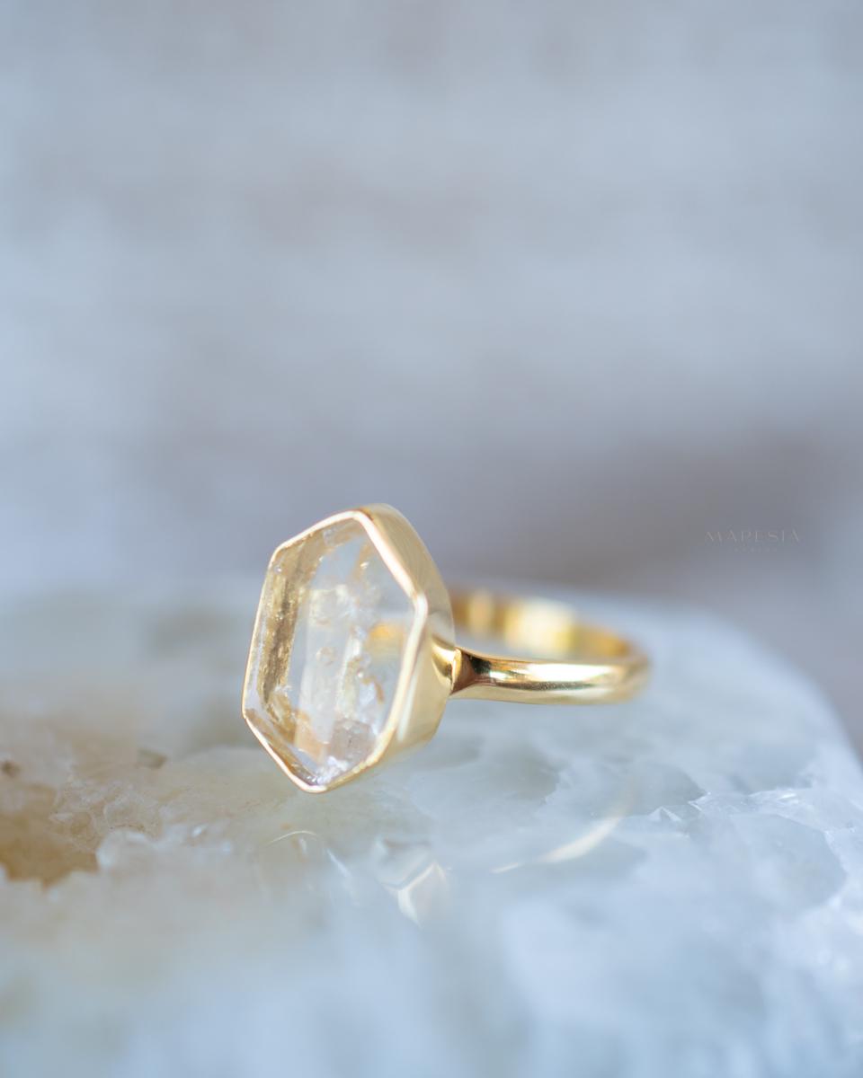 Golden rutilated quartz ~ Gold Ring ~ Delicate ~ 18k Gold Plated ~ Handmade ~ Gemstone ~ Statement ~ Everyday ~ Hippie ~Bohemian~ MR362
