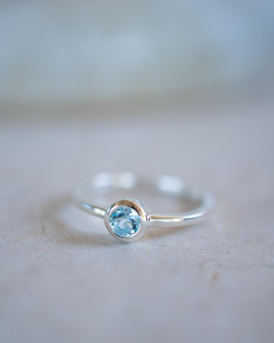 Dainty Blue Topaz Ring~ Sterling Silver 925 ~ Handmade ~ Gemstone ~ Minimalist ~ Hippie ~Bohemian~June Birthstone~MR375