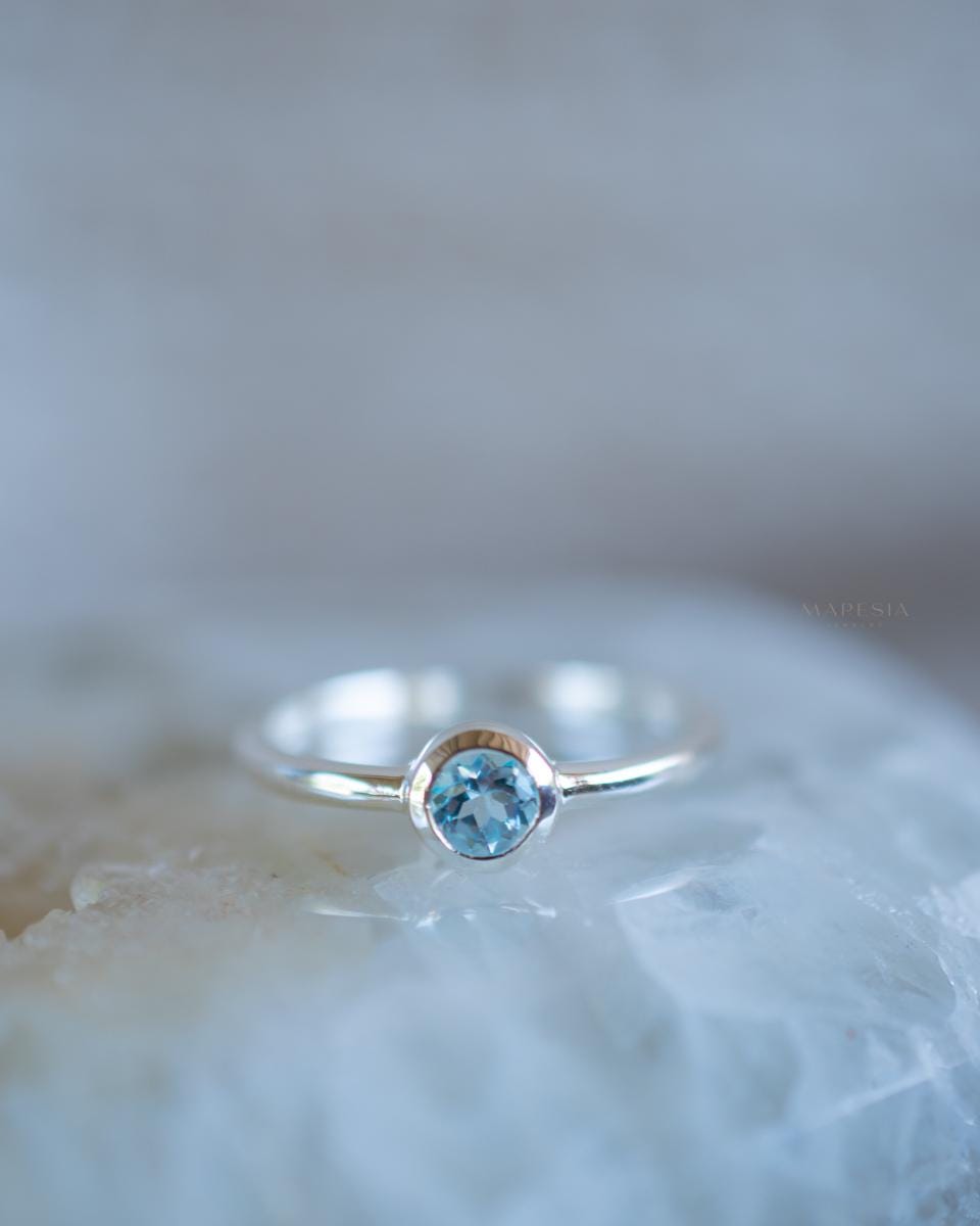 Dainty Blue Topaz Ring~ Sterling Silver 925 ~ Handmade ~ Gemstone ~ Minimalist ~ Hippie ~Bohemian~June Birthstone~MR375