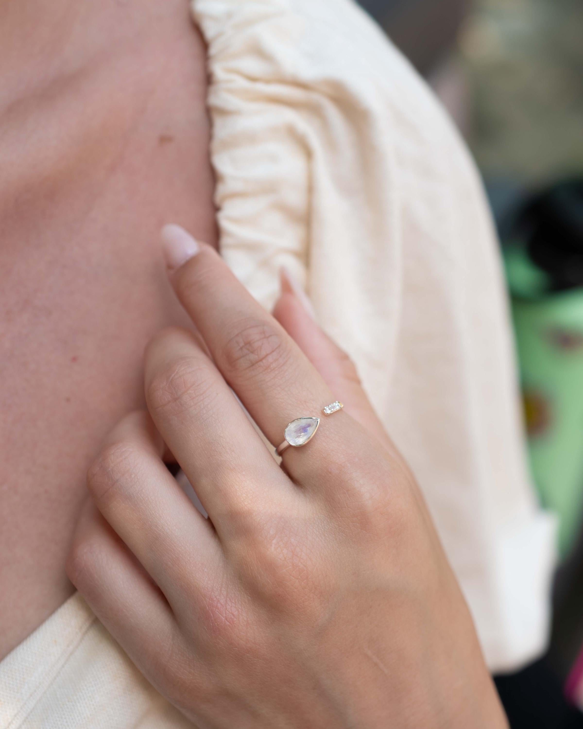 Moonstone & Cubic Zirconia Ring~ Sterling Silver 925 ~ Handmade ~ Gemstone ~ Hippie ~Bohemian~June Birthstone~MR209
