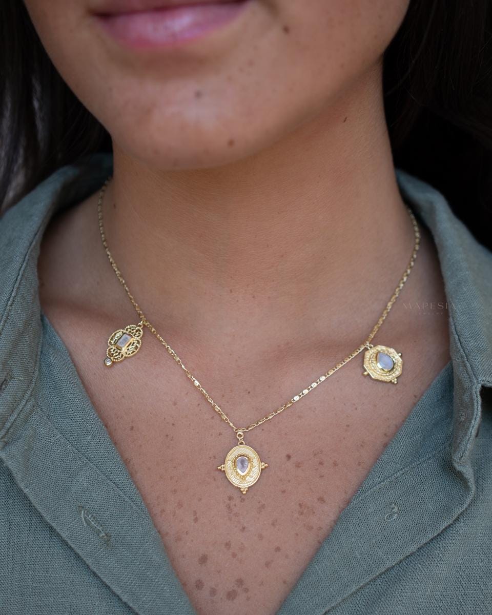 Moonstone Necklace ~ Charm ~ Gold plated 18k ~ Bohemian ~ Maximalist ~ MN202