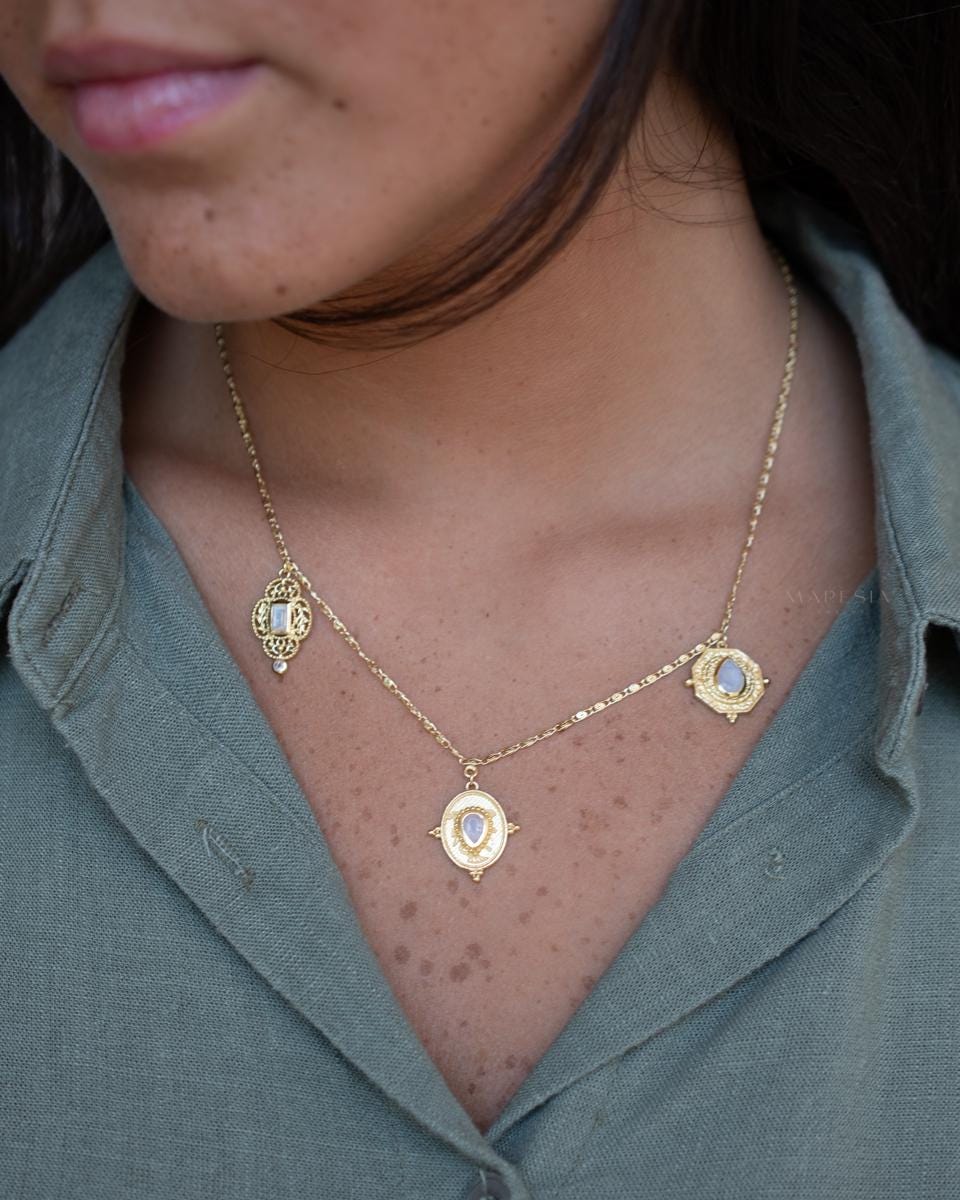 Moonstone Necklace ~ Charm ~ Gold plated 18k ~ Bohemian ~ Maximalist ~ MN202