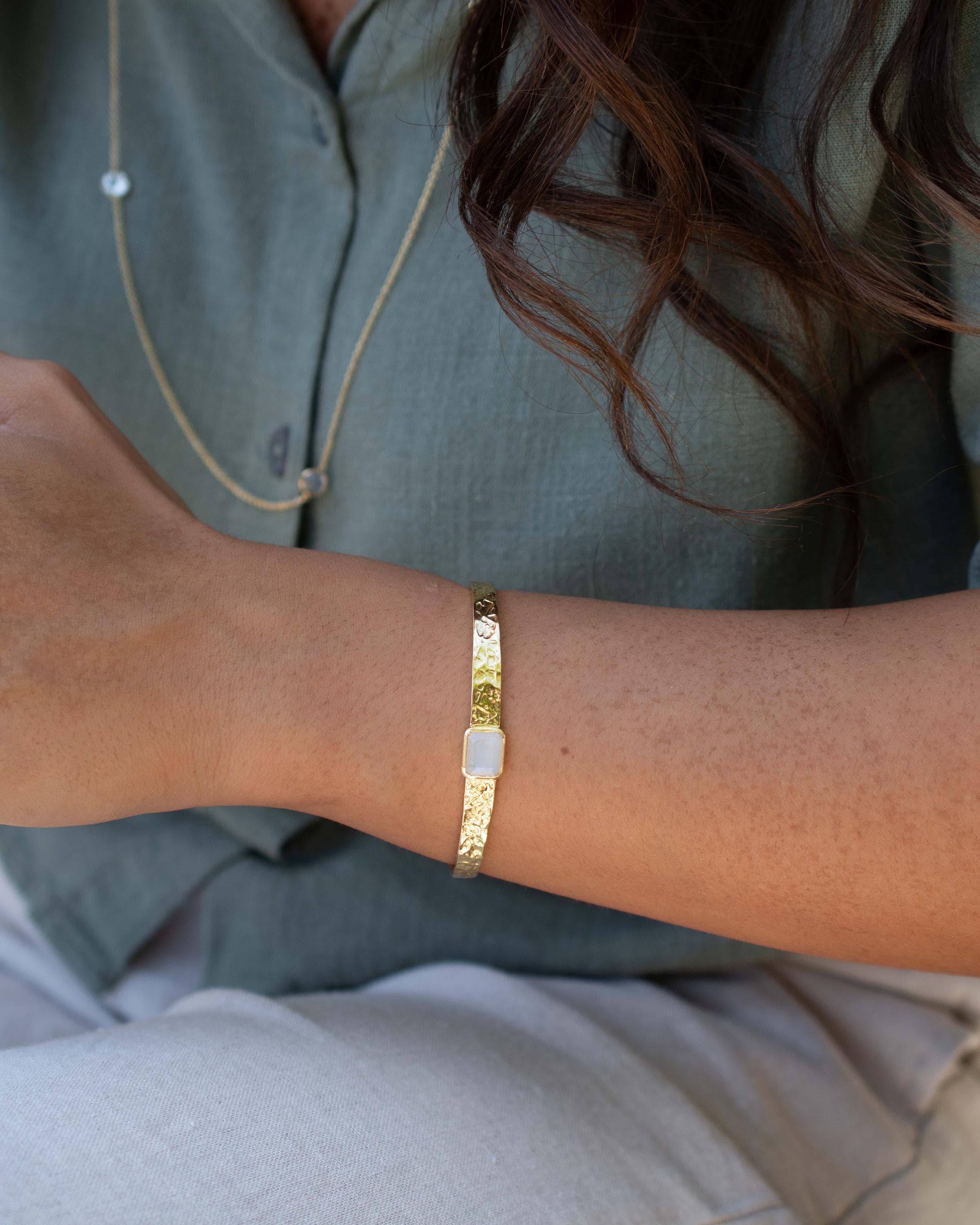 Moonstone Adjustable Bracelet ~ Gold Plated 18k ~ Handmade ~ Hippie ~Bohemian ~Jewelry ~Gemstone ~Body MB083