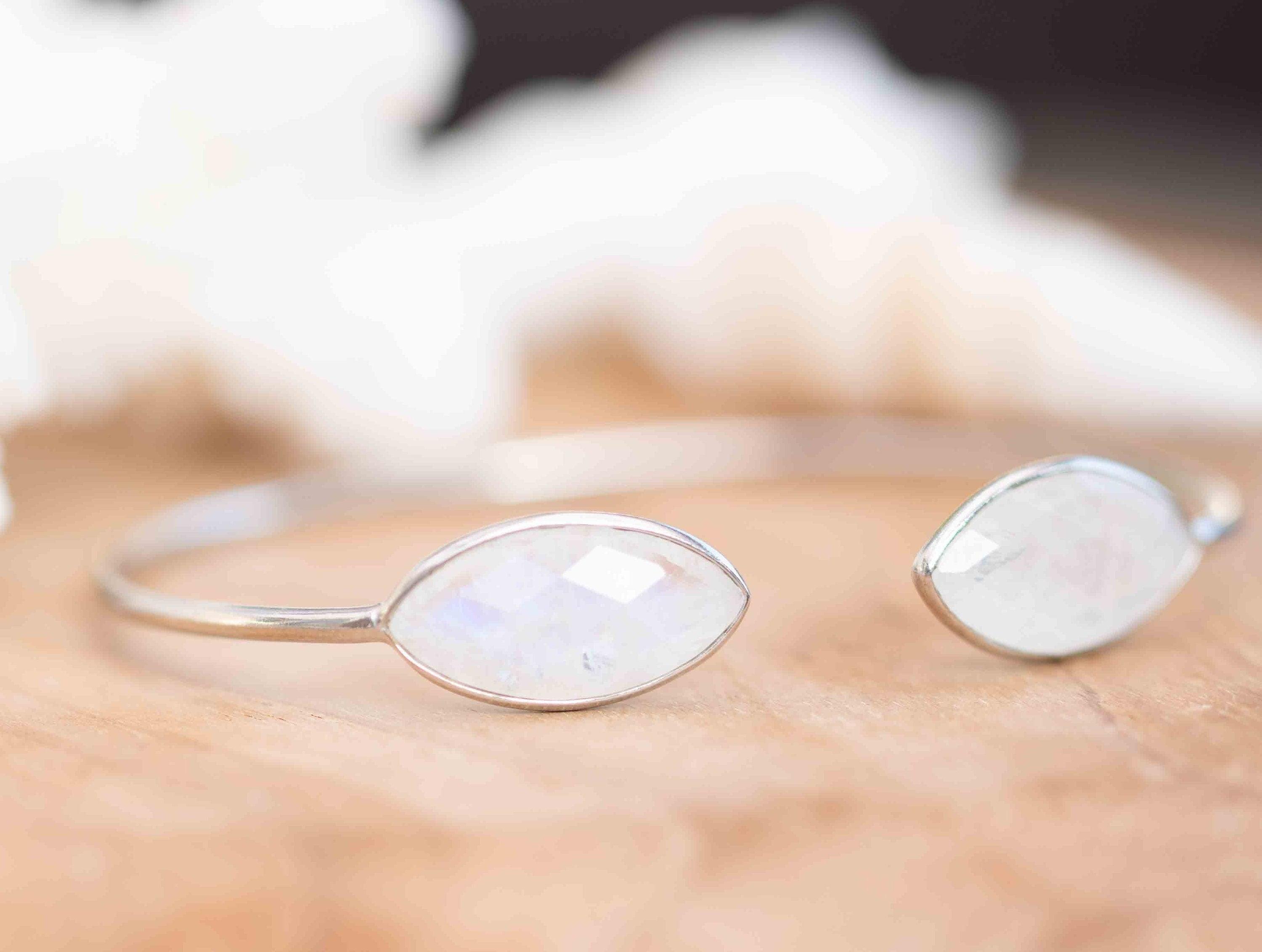 Moonstone Adjustable Bracelet ~ Siver Plated ~ Handmade ~Statement Hippie ~Bohemian ~Jewelry ~Gift For Her ~Gemstone ~Body MB039B