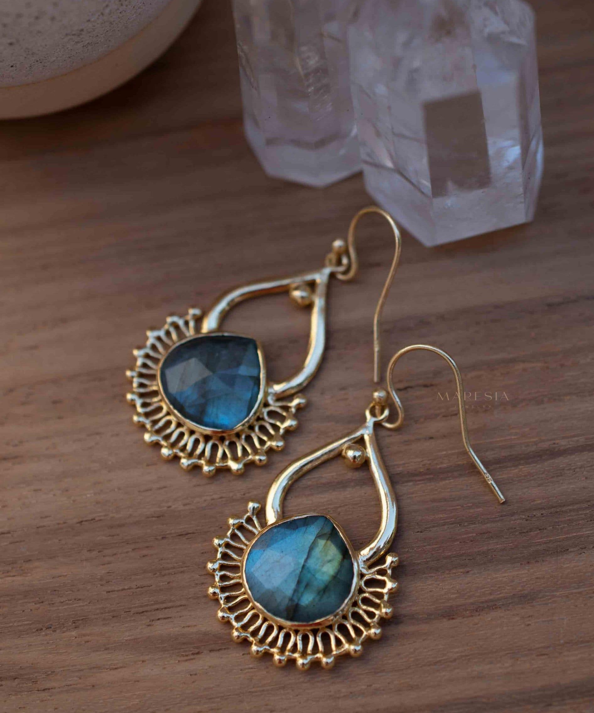 Labradorite 18k Gold Plated Earrings ~ Gemstone ~ Dangle Earrings ~ Boho design~ Handmade ~ Jewelry ~ Gift for her ~ ME186