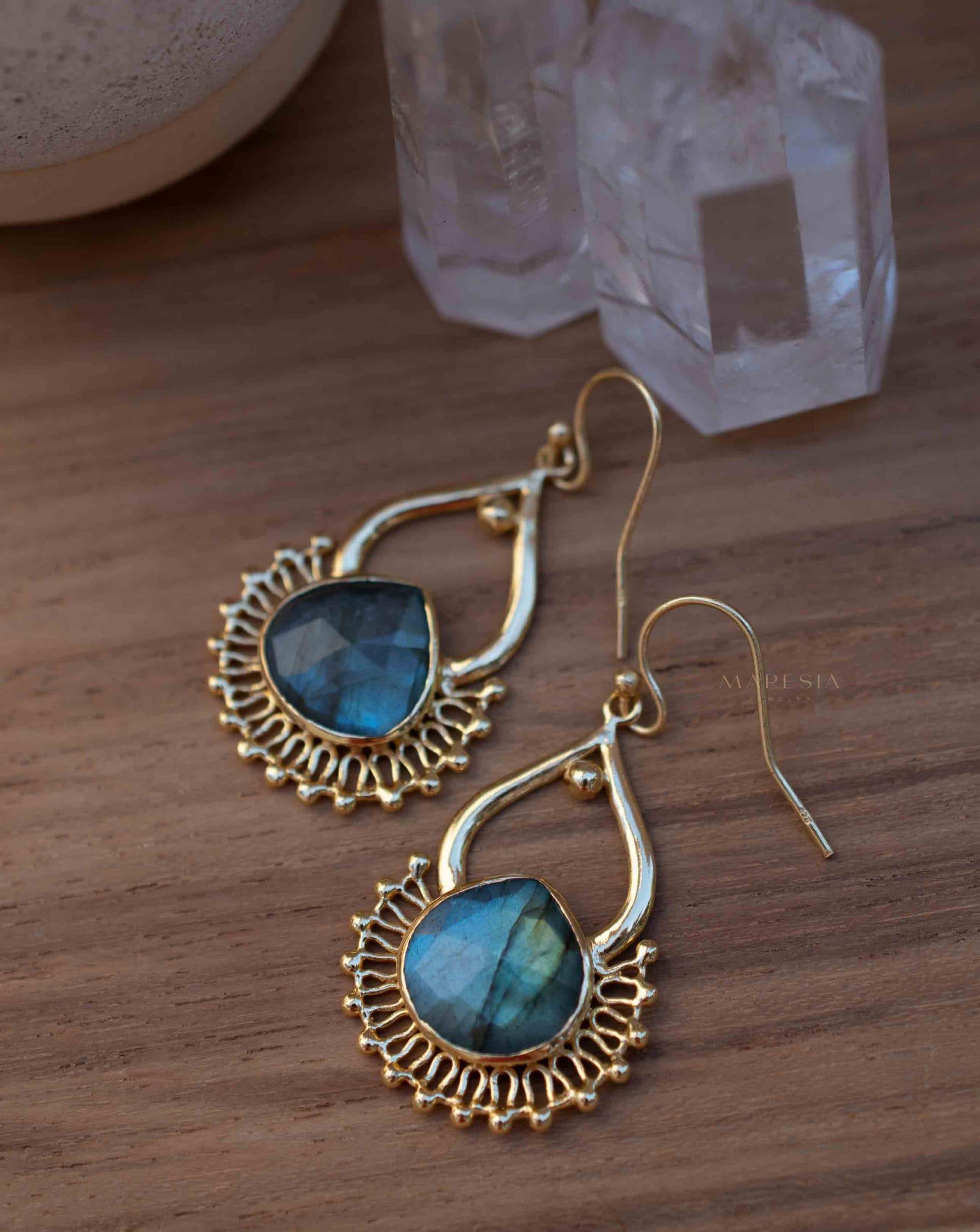 Labradorite 18k Gold Plated Earrings ~ Gemstone ~ Dangle Earrings ~ Boho design~ Handmade ~ Jewelry ~ Gift for her ~ ME186