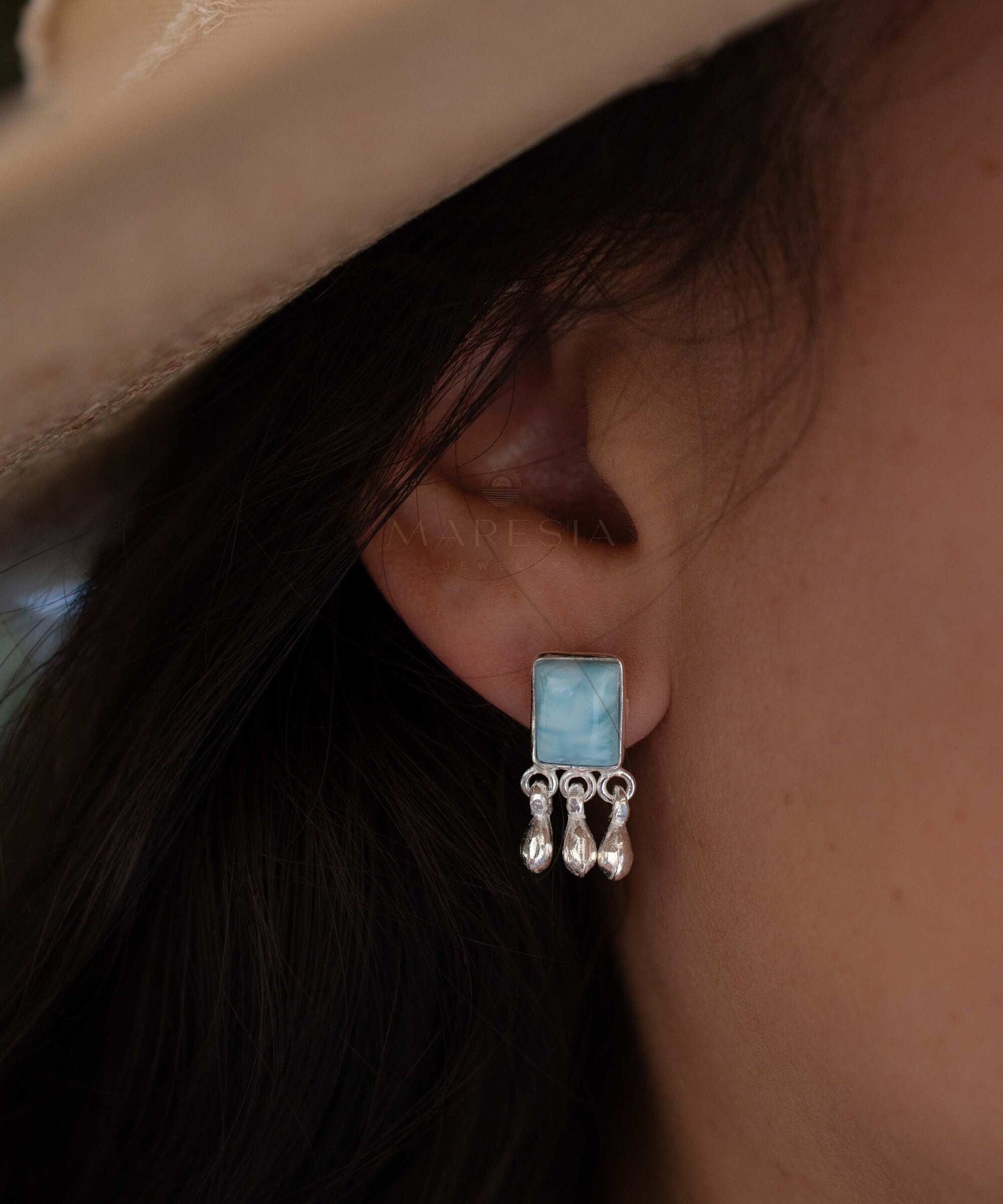 Delicate Larimar Earrings ~ Gemstone ~ Post ~ Stud ~ Sterling Silver 925 or Gold plated over Sterling silver ~ Jewelry ~ ME227
