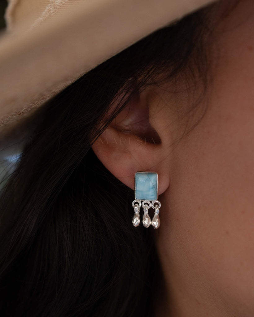 Delicate Larimar Earrings ~ Gemstone ~ Post ~ Stud ~ Sterling Silver 925 or Gold plated over Sterling silver ~ Jewelry ~ ME227