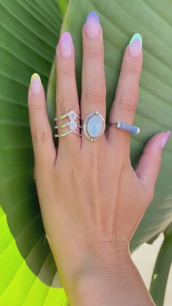 Moonstone ~ Triple Band ~ Sterling Silver 925 ~ Handmade ~ Gemstone ~ Statement ~ Everyday ~ Hippie ~Bohemian~June Birthstone ~ MR294