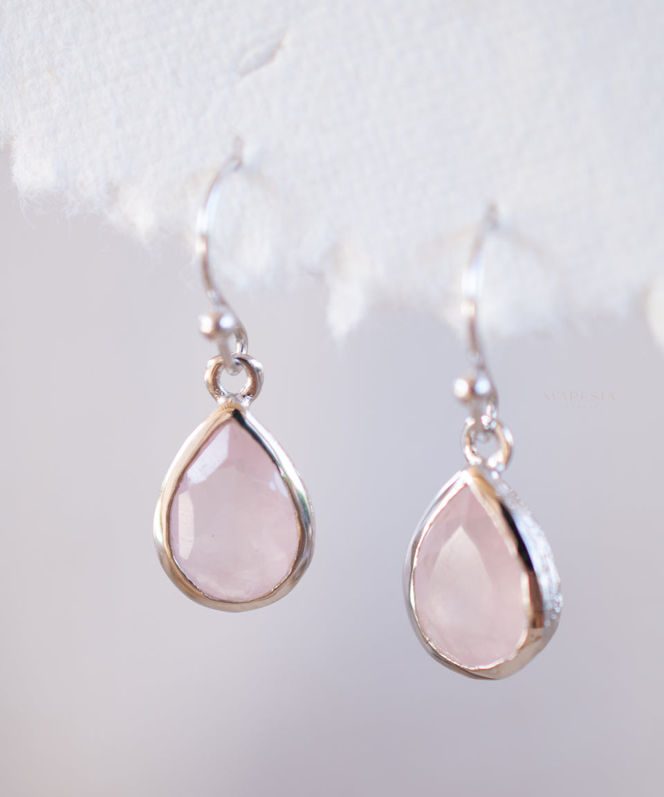 Ariel Earrings ~ Rose Quartz ~ 18k Gold Plated or Silver Plated ~ ME190