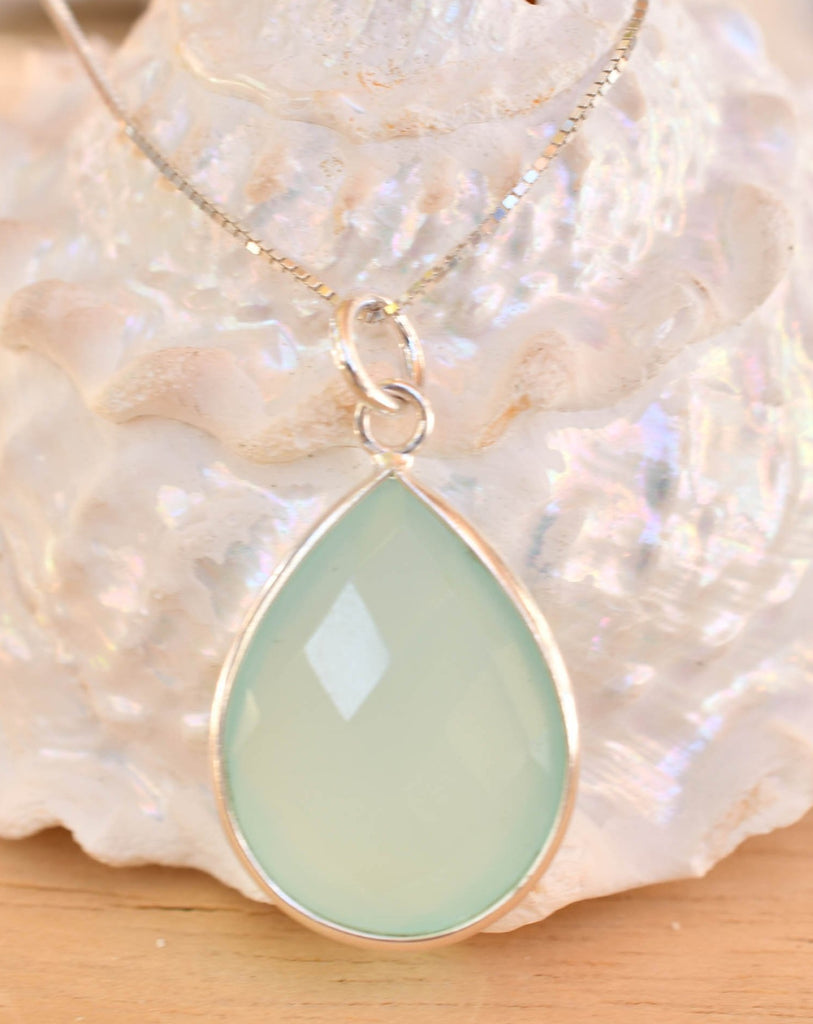 Suy Gemstone Necklace ~ Aqua Chalcedony ~ Sterling Silver 925~MN012