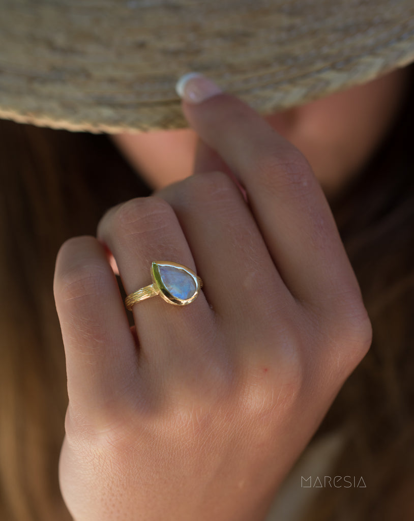 Rainbow Moonstone Ring  ~ 18k Gold Plated ~ - Maresia Jewelry