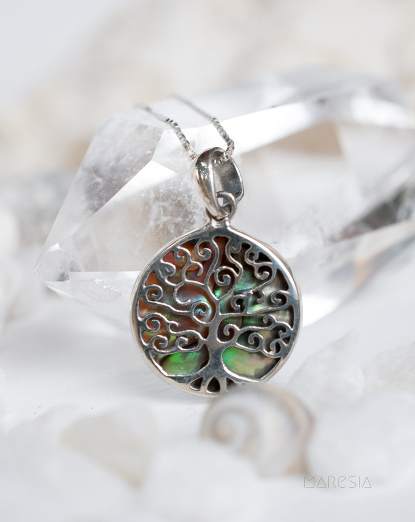 Tree of Life Small Pendant ~ Abalone, Mother of Pearl or Coral ~ Sterling Silver 925 ~SMP018