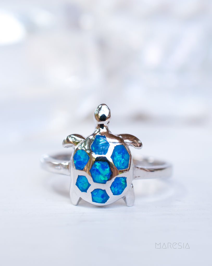 Turtle Blue Opal Ring ~Sterling Silver 925~ SMR069