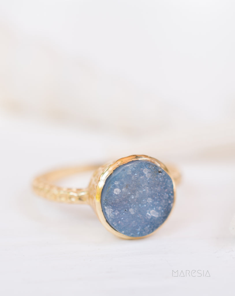 Gabi Blue Druzy Ring ~ 18k Gold Plated ~ SMR112