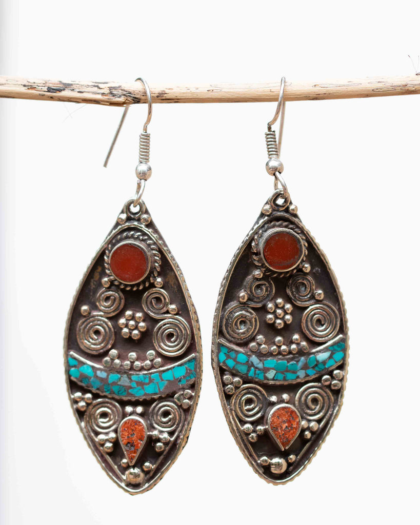 Sophia Turquoise Tibetan Earrings ~ German Silver ~ SME047
